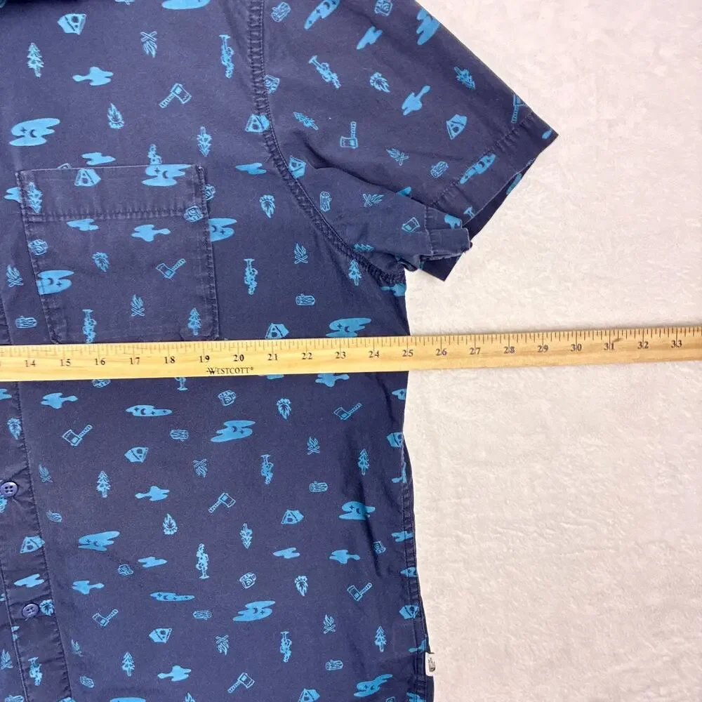 North Face Camp Shirt Mens XXL Blue Baytrail Tent Tree Axe AOP Outdoor Preppy
